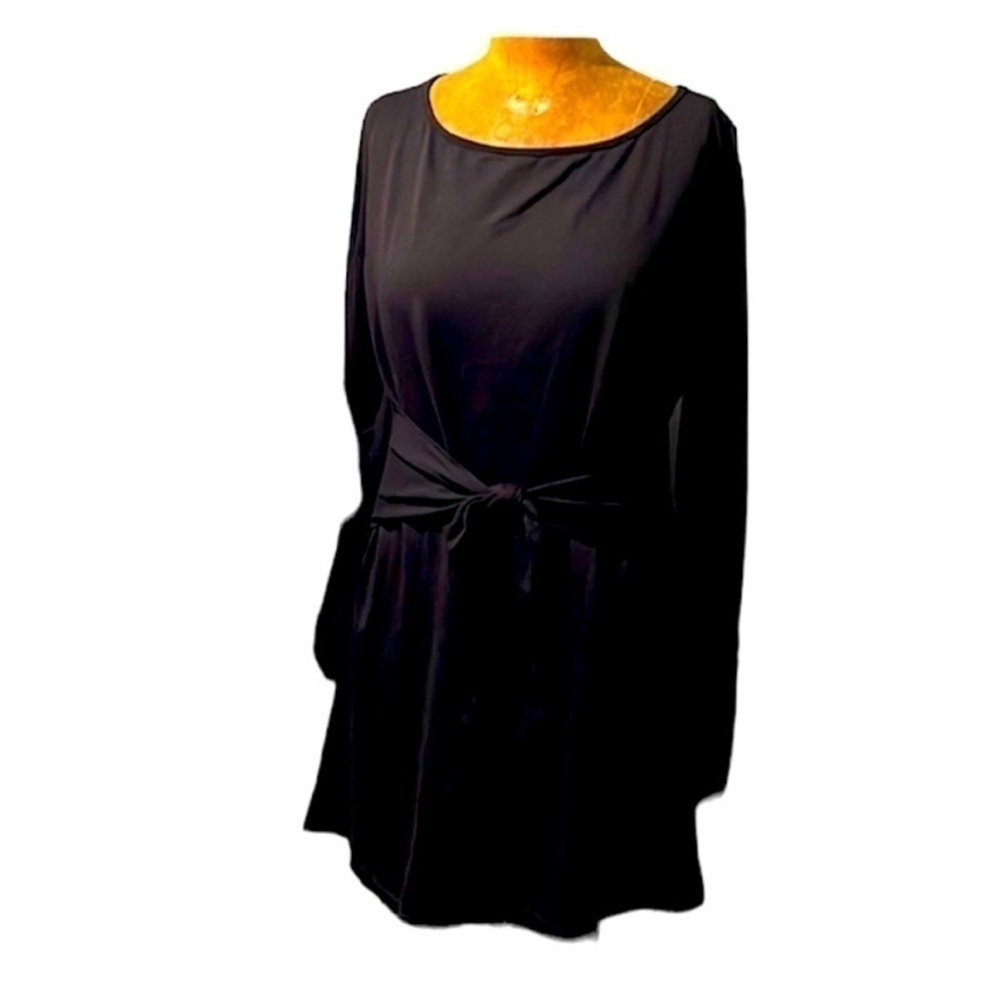 size XL black front tie dress with long sleeves
